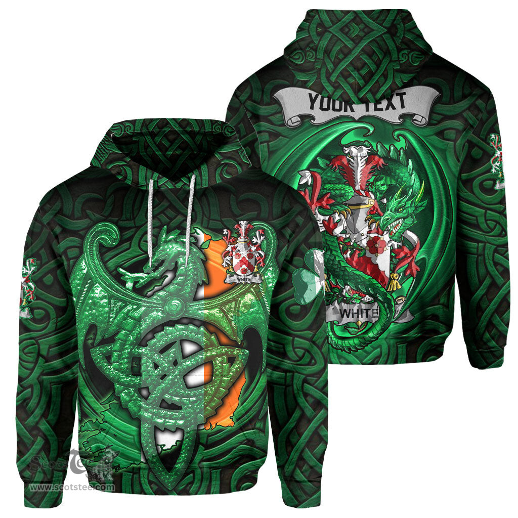 ScotsTee Shop Irish White or Whyte Coat of Arms Irish Hoodie Family Crest Green Dragon Of Ireland Hoodie