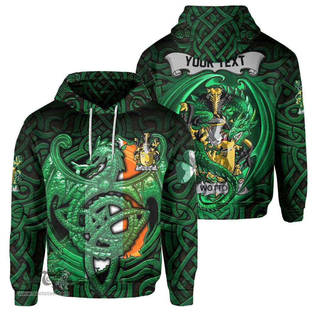 ScotsTee Shop Irish Wotton Coat of Arms Irish Hoodie Family Crest Green Dragon Of Ireland Hoodie