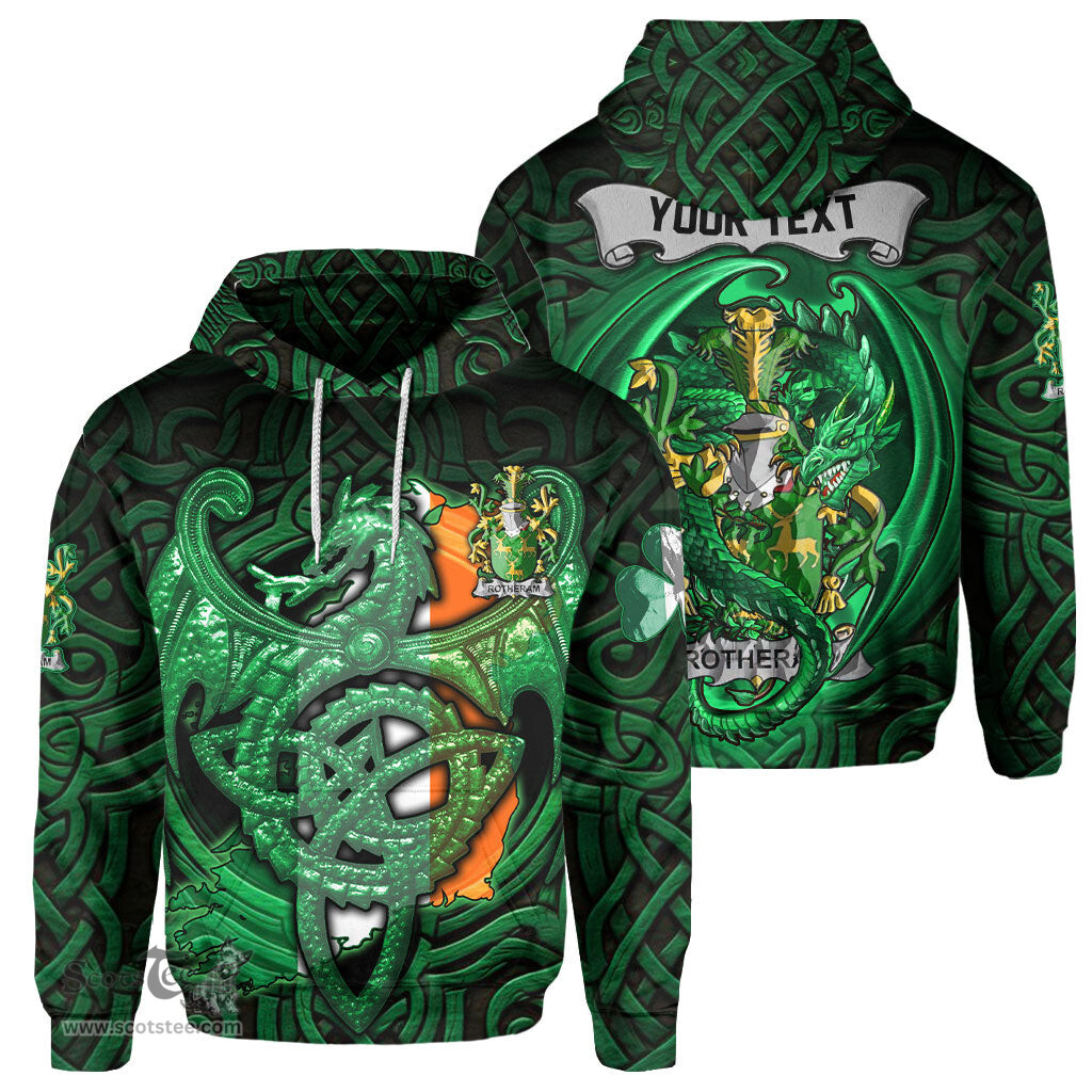 ScotsTee Shop Irish Rotheram Coat of Arms Irish Hoodie Family Crest Green Dragon Of Ireland Hoodie