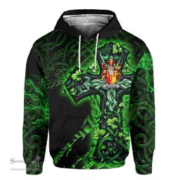 ScotsTee Shop Irish Branigan or O Branagan Coat of Arms Irish Hoodie Family Crest Celtic Cross And Dragon Hoodie