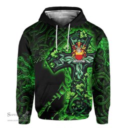 ScotsTee Shop Irish Carron Coat of Arms Irish Hoodie Family Crest Celtic Cross And Dragon Hoodie