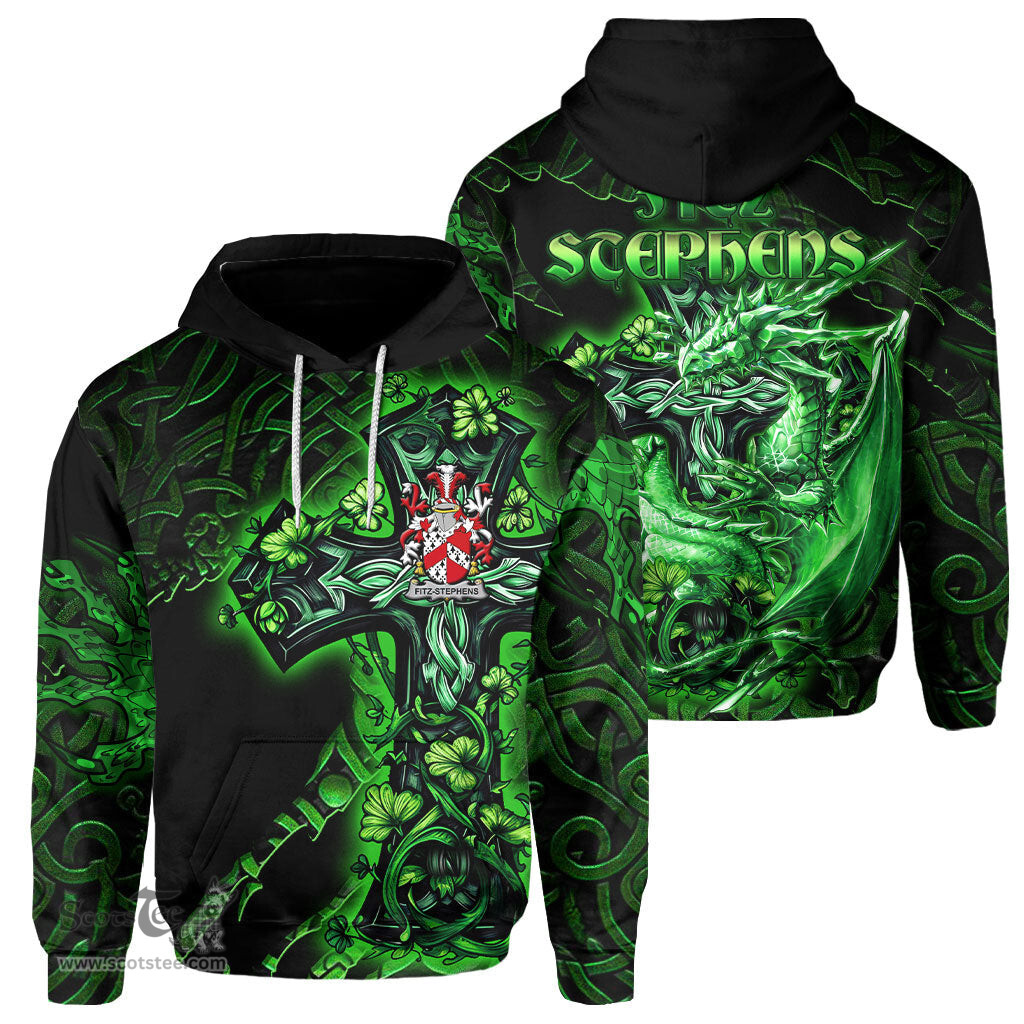 ScotsTee Shop Irish Fitz Stephens Coat of Arms Irish Hoodie Family Crest Celtic Cross And Dragon Hoodie