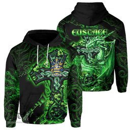 ScotsTee Shop Irish Fitz Eustace Coat of Arms Irish Hoodie Family Crest Celtic Cross And Dragon Hoodie