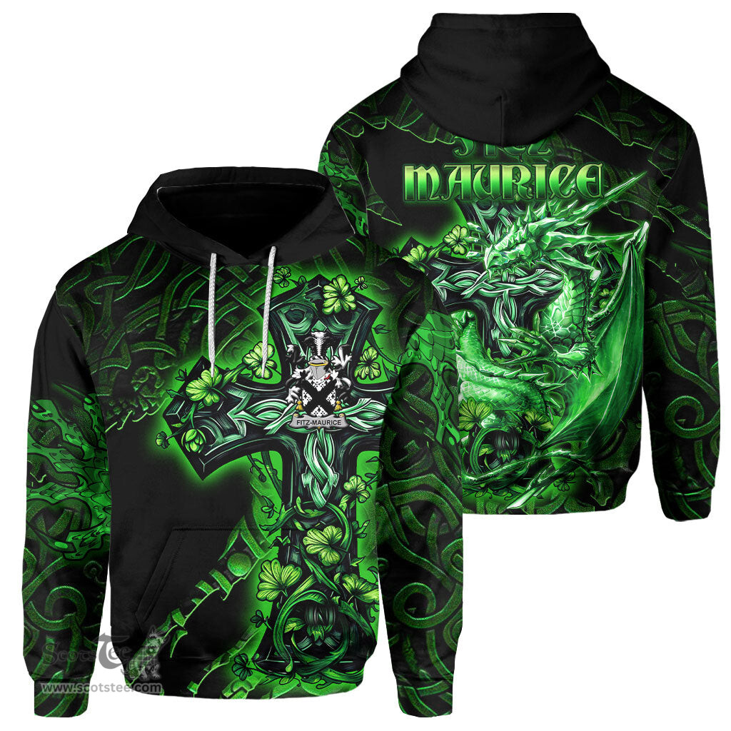 ScotsTee Shop Irish Fitz Maurice Coat of Arms Irish Hoodie Family Crest Celtic Cross And Dragon Hoodie