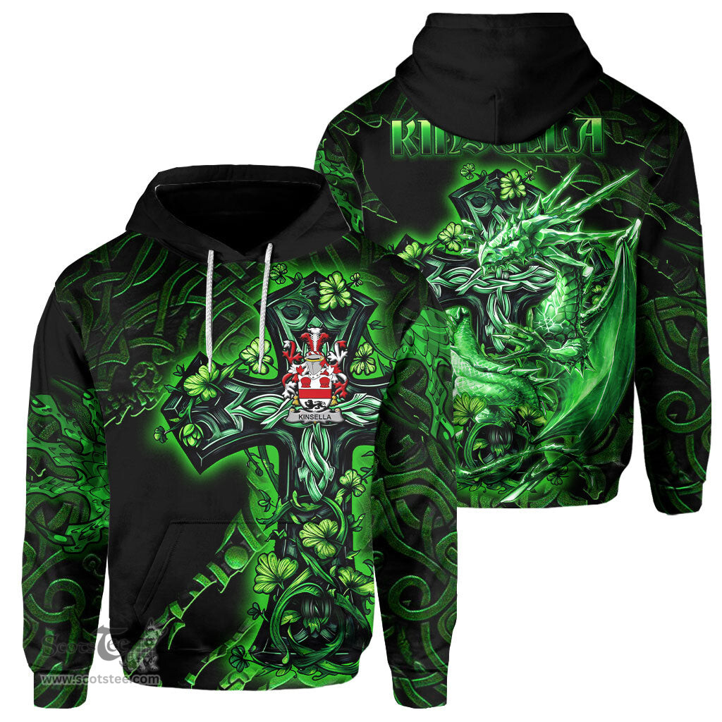 ScotsTee Shop Irish Kinsella or Kinsellagh Coat of Arms Irish Hoodie Family Crest Celtic Cross And Dragon Hoodie