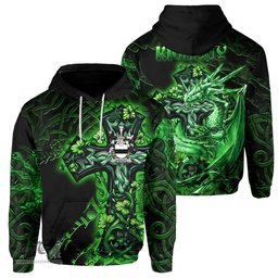 ScotsTee Shop Irish Kighley Coat of Arms Irish Hoodie Family Crest Celtic Cross And Dragon Hoodie