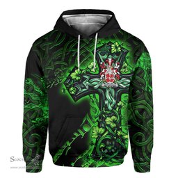 ScotsTee Shop Irish McTiernan or Kiernan Coat of Arms Irish Hoodie Family Crest Celtic Cross And Dragon Hoodie
