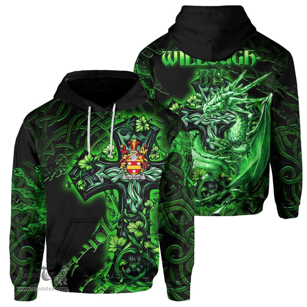 ScotsTee Shop Irish Willoughby Coat of Arms Irish Hoodie Family Crest Celtic Cross And Dragon Hoodie