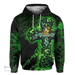 ScotsTee Shop Irish Walpole Coat of Arms Irish Hoodie Family Crest Celtic Cross And Dragon Hoodie