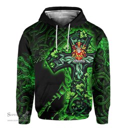 ScotsTee Shop Irish Quartermaines Coat of Arms Irish Hoodie Family Crest Celtic Cross And Dragon Hoodie