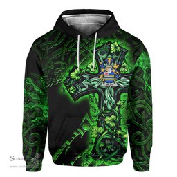 ScotsTee Shop Irish Wallis Coat of Arms Irish Hoodie Family Crest Celtic Cross And Dragon Hoodie