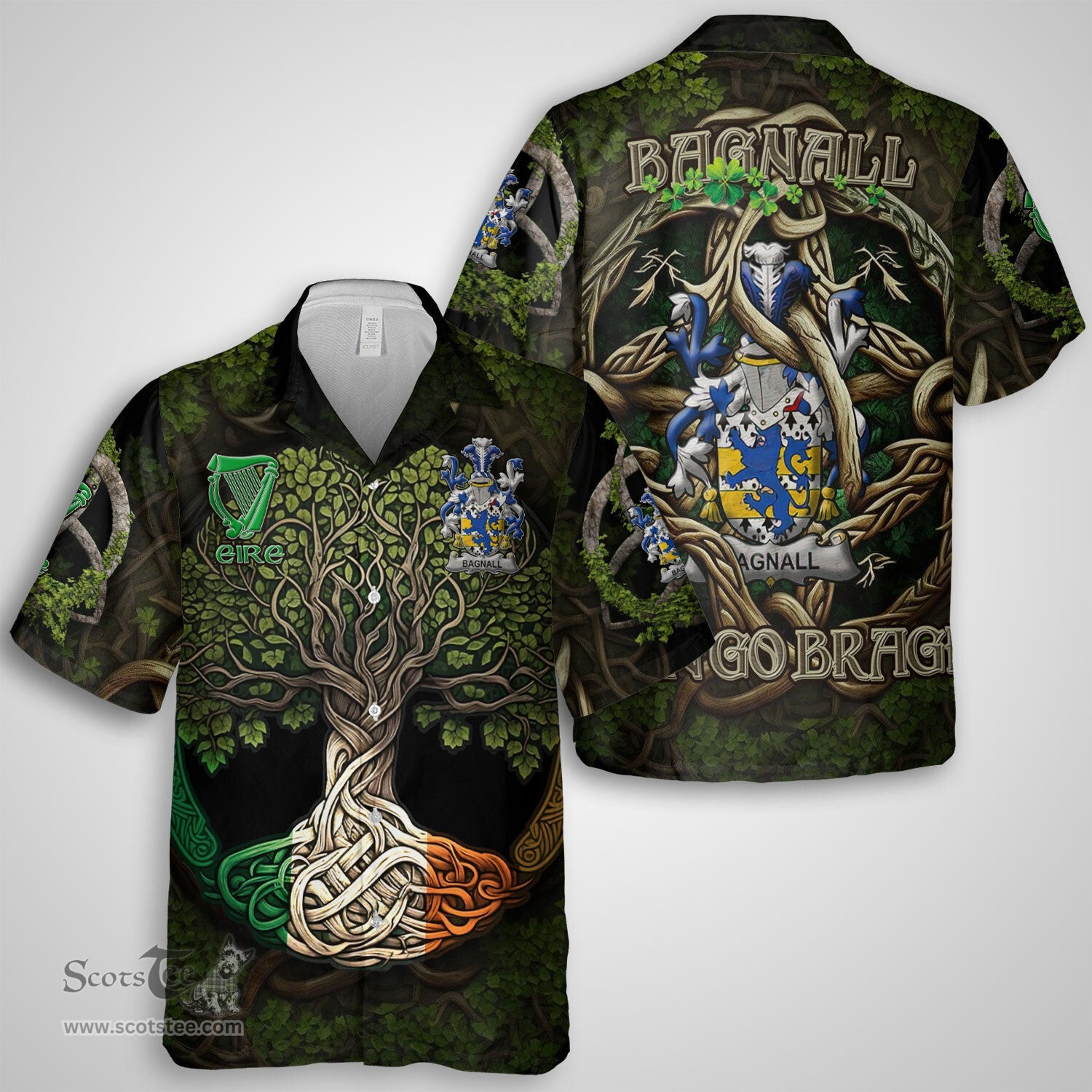 ScotsTee Shop Irish Bagnall Coat of Arms Irish Shirt Family Crest Irish Is My Root Short Sleeve Shirt