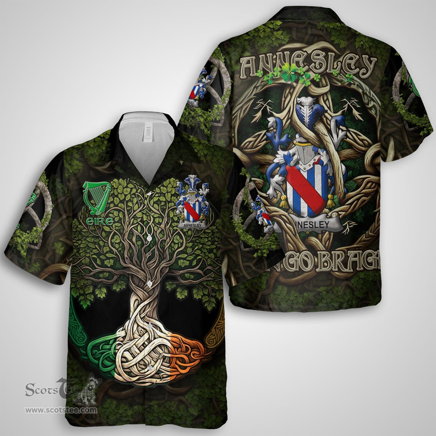 ScotsTee Shop Irish Annesley Coat of Arms Irish Shirt Family Crest Irish Is My Root Short Sleeve Shirt