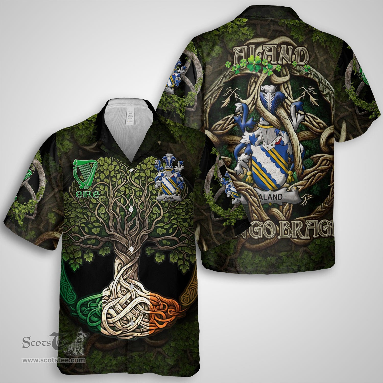 ScotsTee Shop Irish Aland Coat of Arms Irish Shirt Family Crest Irish Is My Root Short Sleeve Shirt