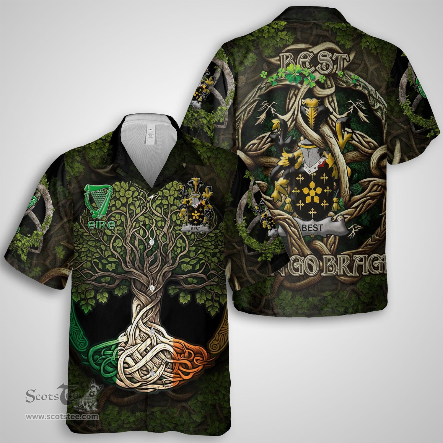 ScotsTee Shop Irish Best Coat of Arms Irish Shirt Family Crest Irish Is My Root Short Sleeve Shirt