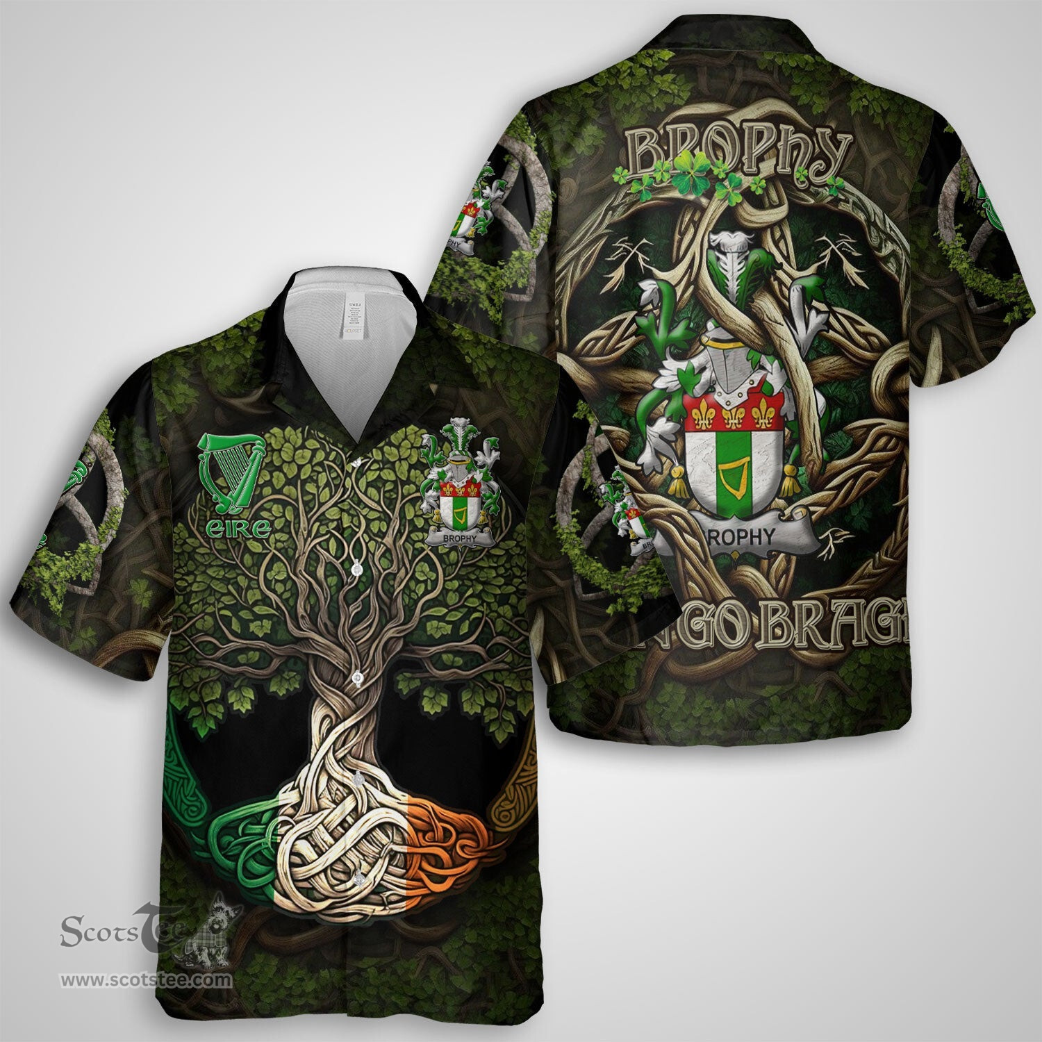 ScotsTee Shop Irish Brophy or O Brophy Coat of Arms Irish Shirt Family Crest Irish Is My Root Short Sleeve Shirt
