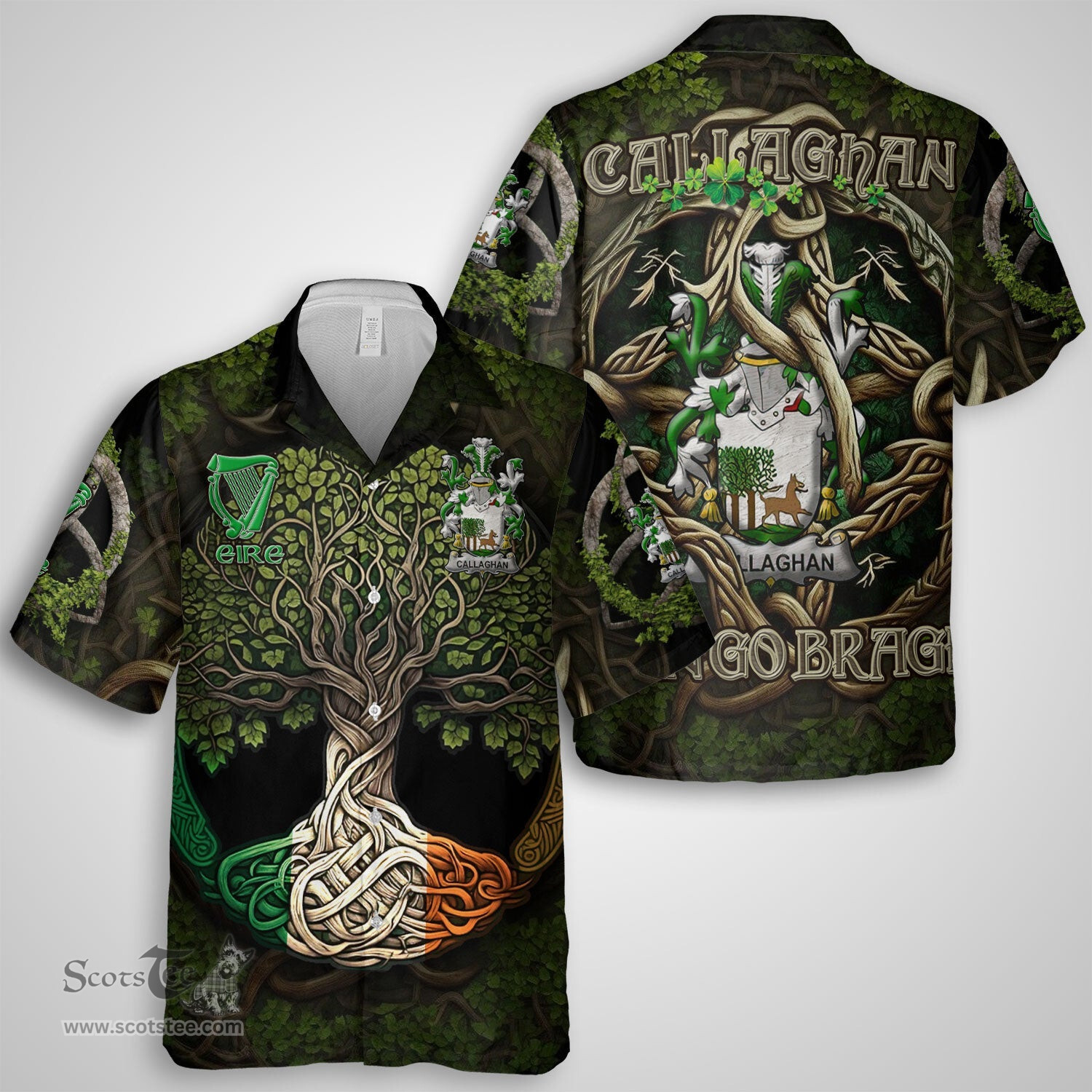 ScotsTee Shop Irish Callaghan or O Callaghan Coat of Arms Irish Shirt Family Crest Irish Is My Root Short Sleeve Shirt