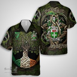 ScotsTee Shop Irish Crombie Coat of Arms Irish Shirt Family Crest Irish Is My Root Short Sleeve Shirt