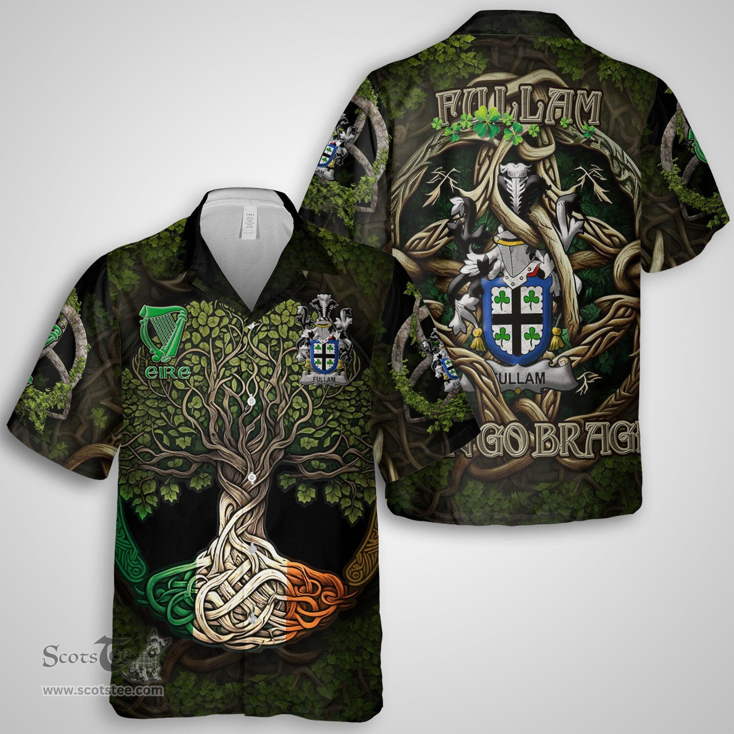 ScotsTee Shop Irish Fullam Coat of Arms Irish Shirt Family Crest Irish Is My Root Short Sleeve Shirt