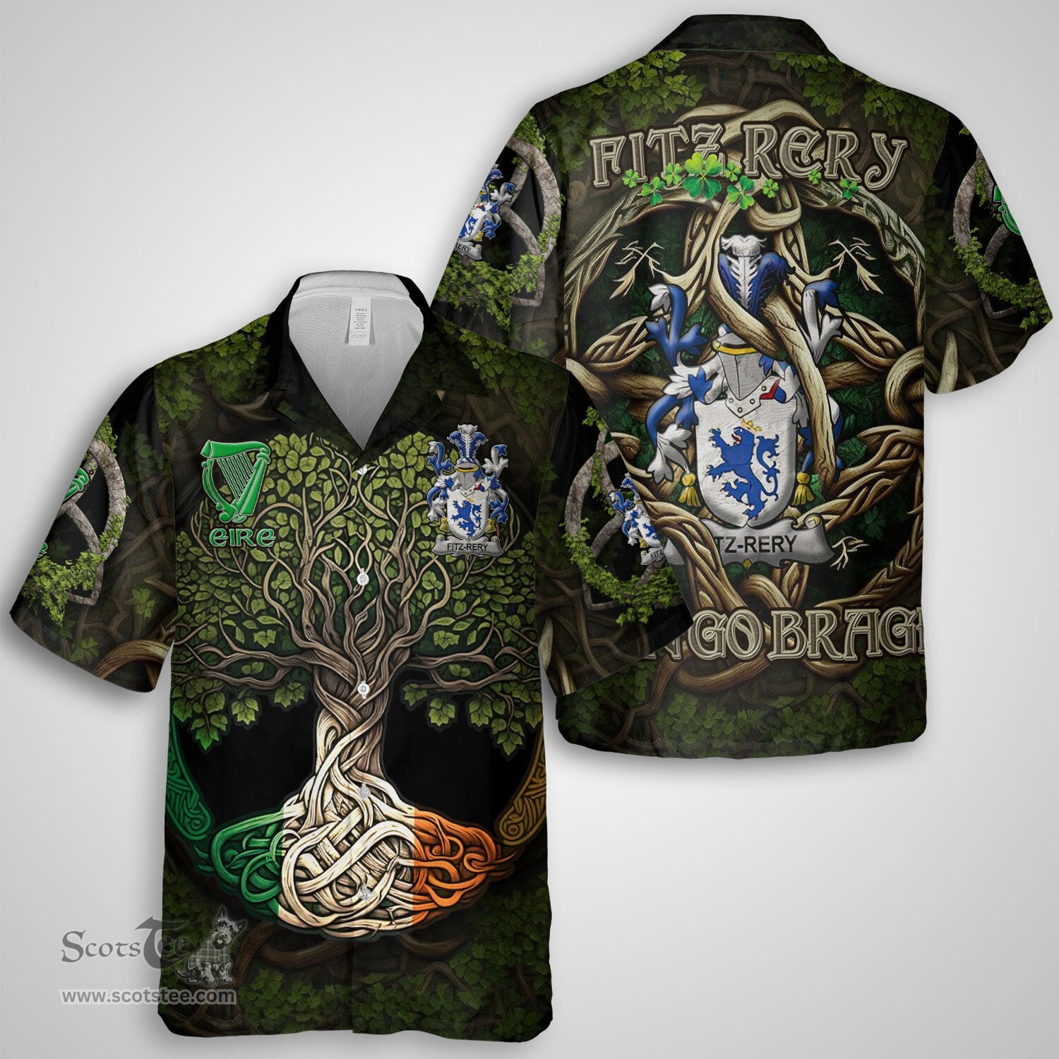 ScotsTee Shop Irish Fitz Rery Coat of Arms Irish Shirt Family Crest Irish Is My Root Short Sleeve Shirt