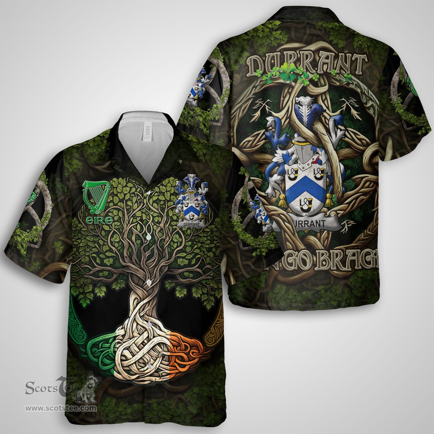 ScotsTee Shop Irish Durrant Coat of Arms Irish Shirt Family Crest Irish Is My Root Short Sleeve Shirt