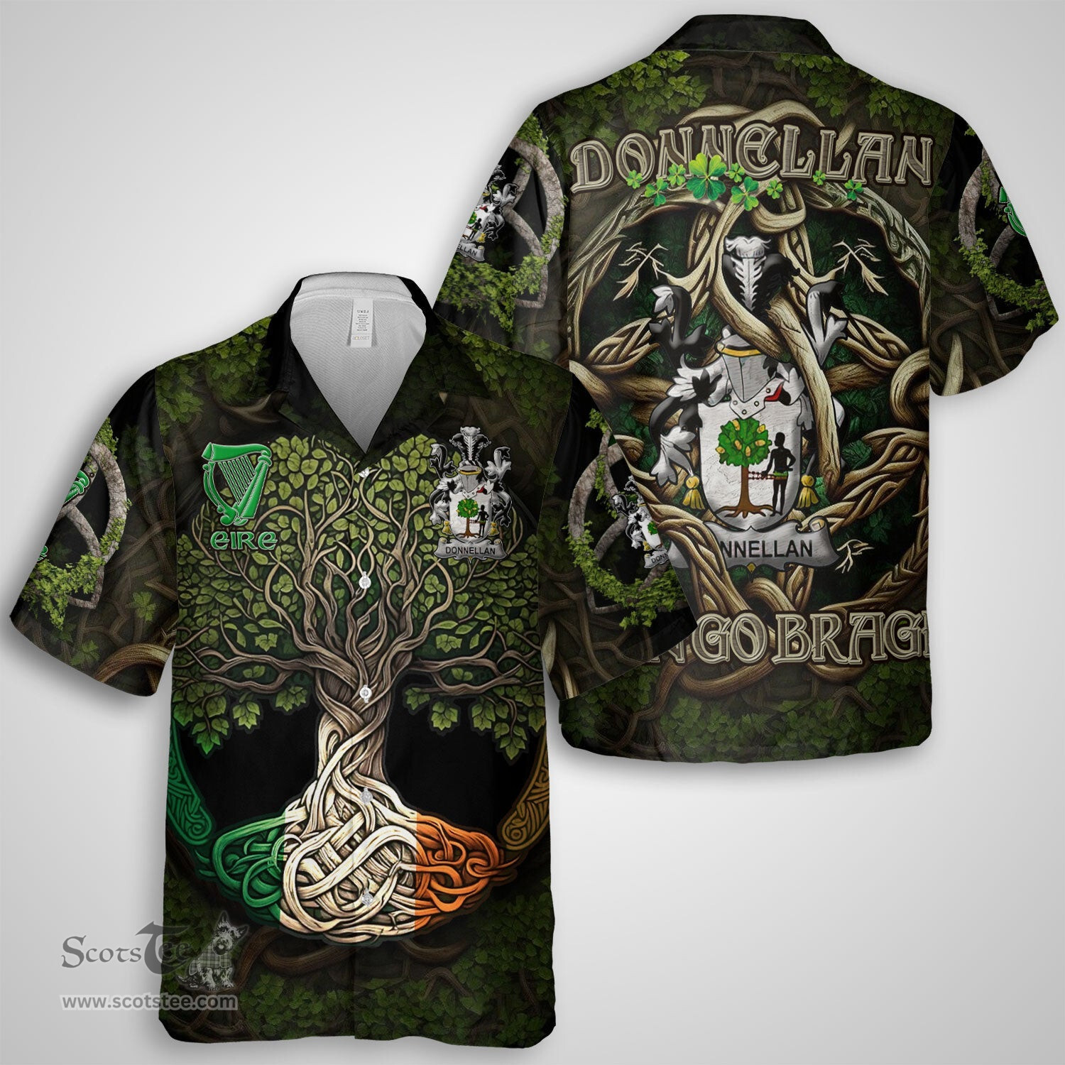 ScotsTee Shop Irish Donnellan or O Donnellan Coat of Arms Irish Shirt Family Crest Irish Is My Root Short Sleeve Shirt