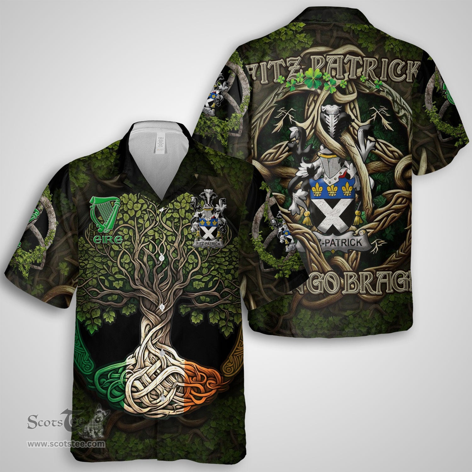 ScotsTee Shop Irish Fitz Patrick Coat of Arms Irish Shirt Family Crest Irish Is My Root Short Sleeve Shirt