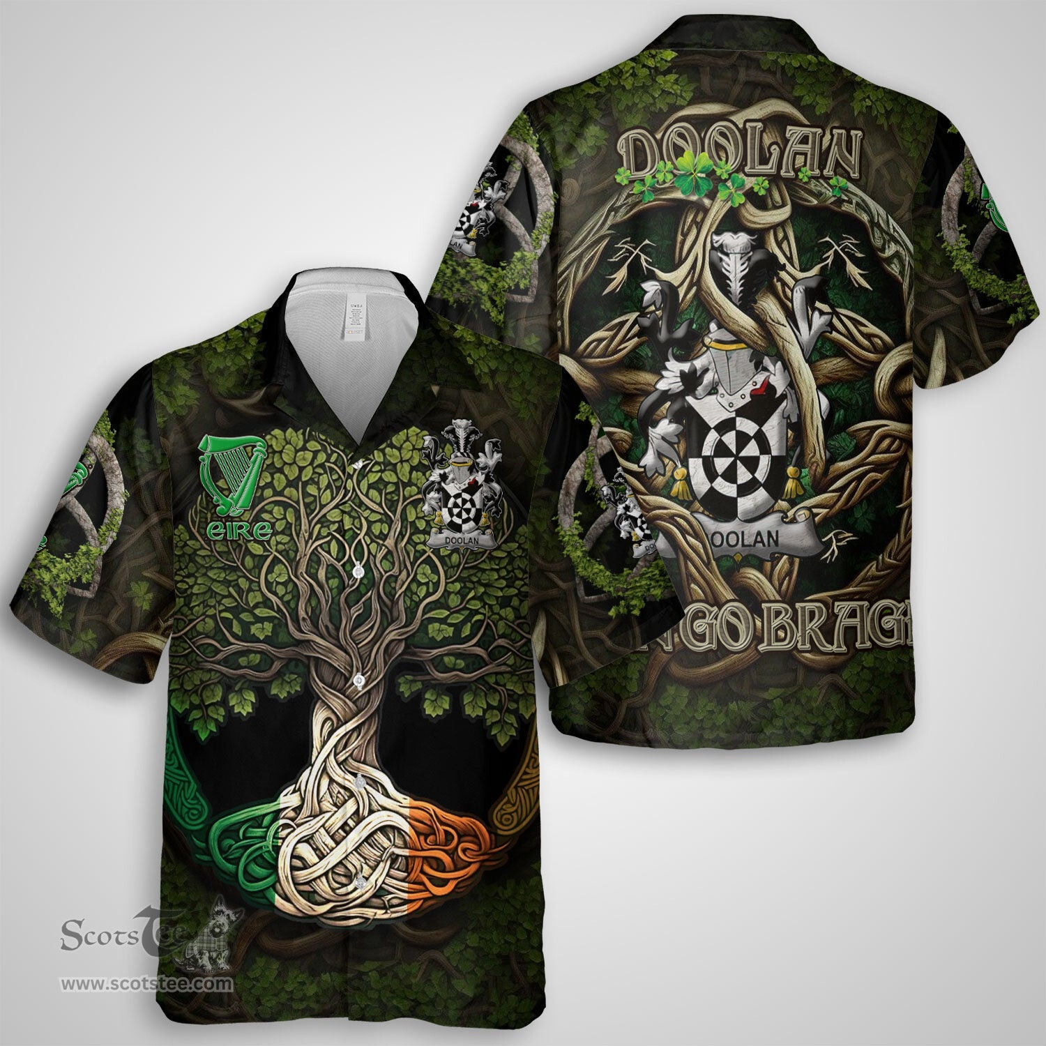ScotsTee Shop Irish Doolan or O Doolan Coat of Arms Irish Shirt Family Crest Irish Is My Root Short Sleeve Shirt