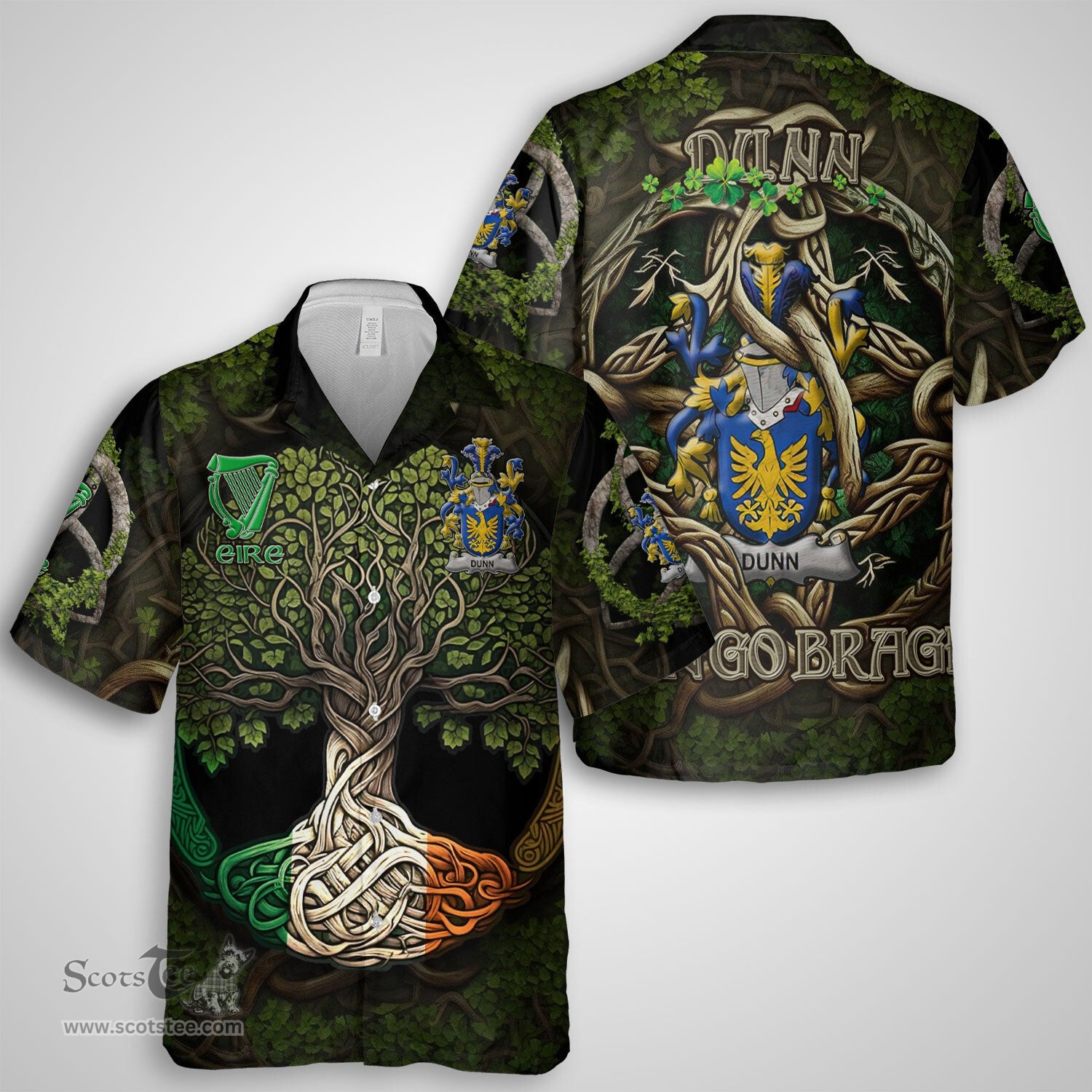 ScotsTee Shop Irish Dunn or O Dunn Coat of Arms Irish Shirt Family Crest Irish Is My Root Short Sleeve Shirt