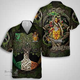 ScotsTee Shop Irish Ewart Coat of Arms Irish Shirt Family Crest Irish Is My Root Short Sleeve Shirt