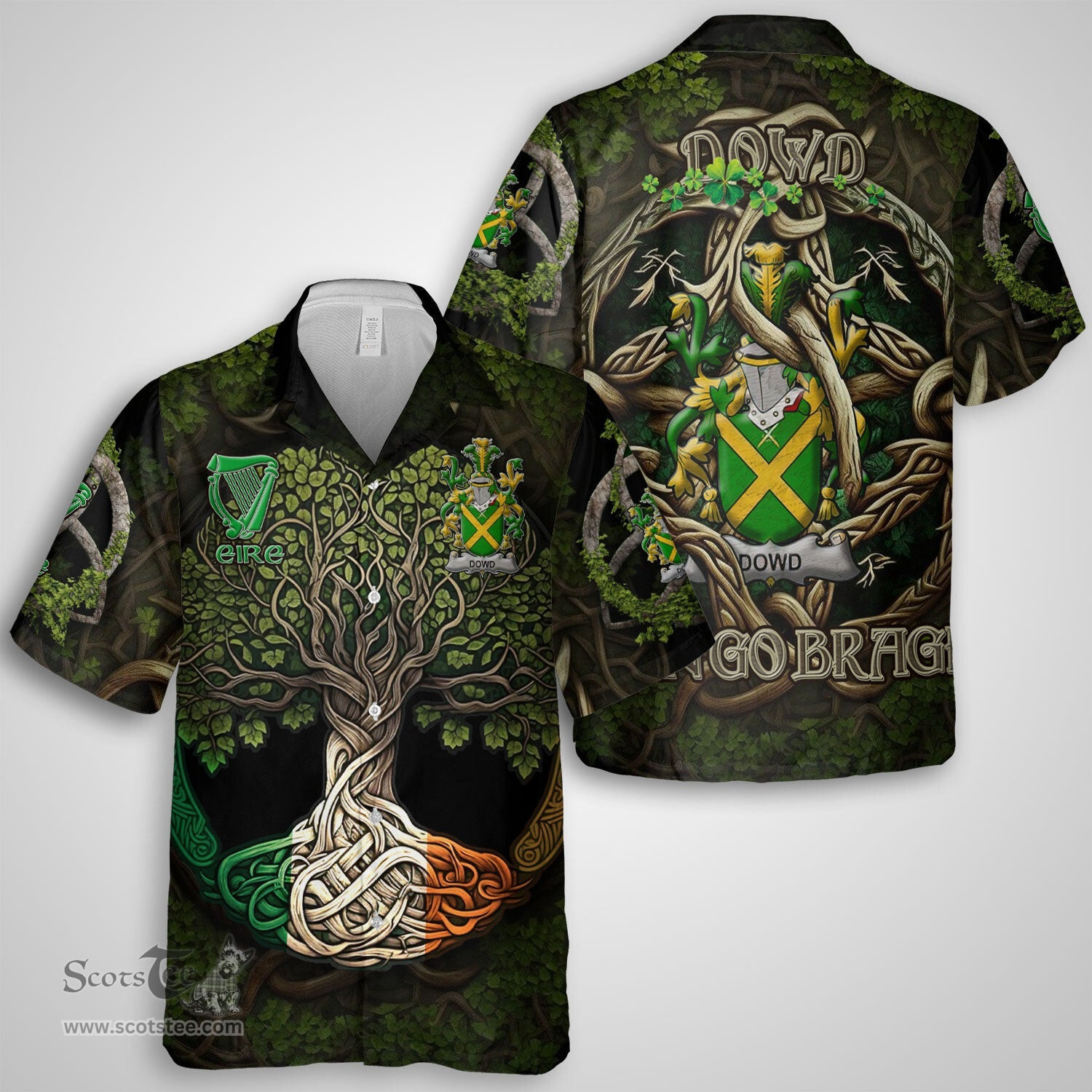 ScotsTee Shop Irish Dowd or O Dowd Coat of Arms Irish Shirt Family Crest Irish Is My Root Short Sleeve Shirt