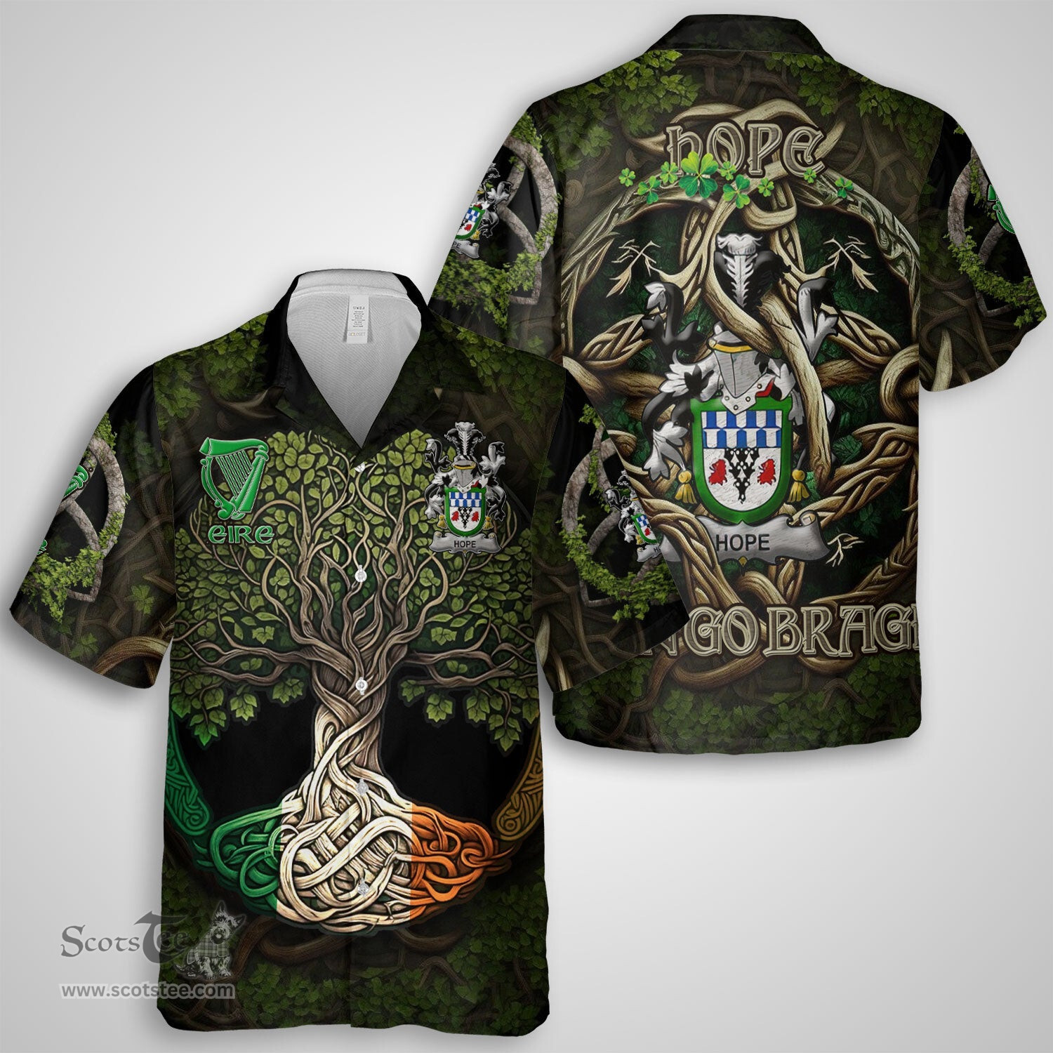 ScotsTee Shop Irish Hope Coat of Arms Irish Shirt Family Crest Irish Is My Root Short Sleeve Shirt