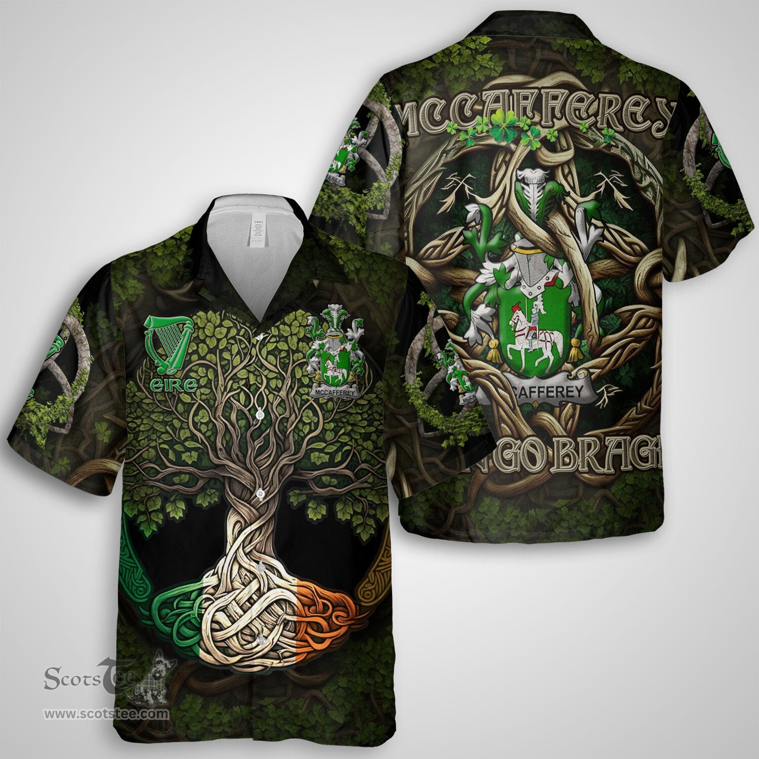 ScotsTee Shop Irish McCafferey or McCaffrey Coat of Arms Irish Shirt Family Crest Irish Is My Root Short Sleeve Shirt