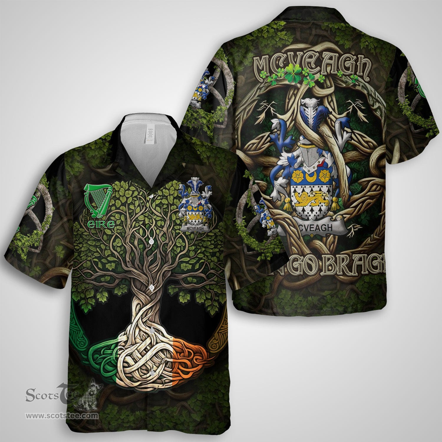 ScotsTee Shop Irish McVeagh or McFingah Coat of Arms Irish Shirt Family Crest Irish Is My Root Short Sleeve Shirt