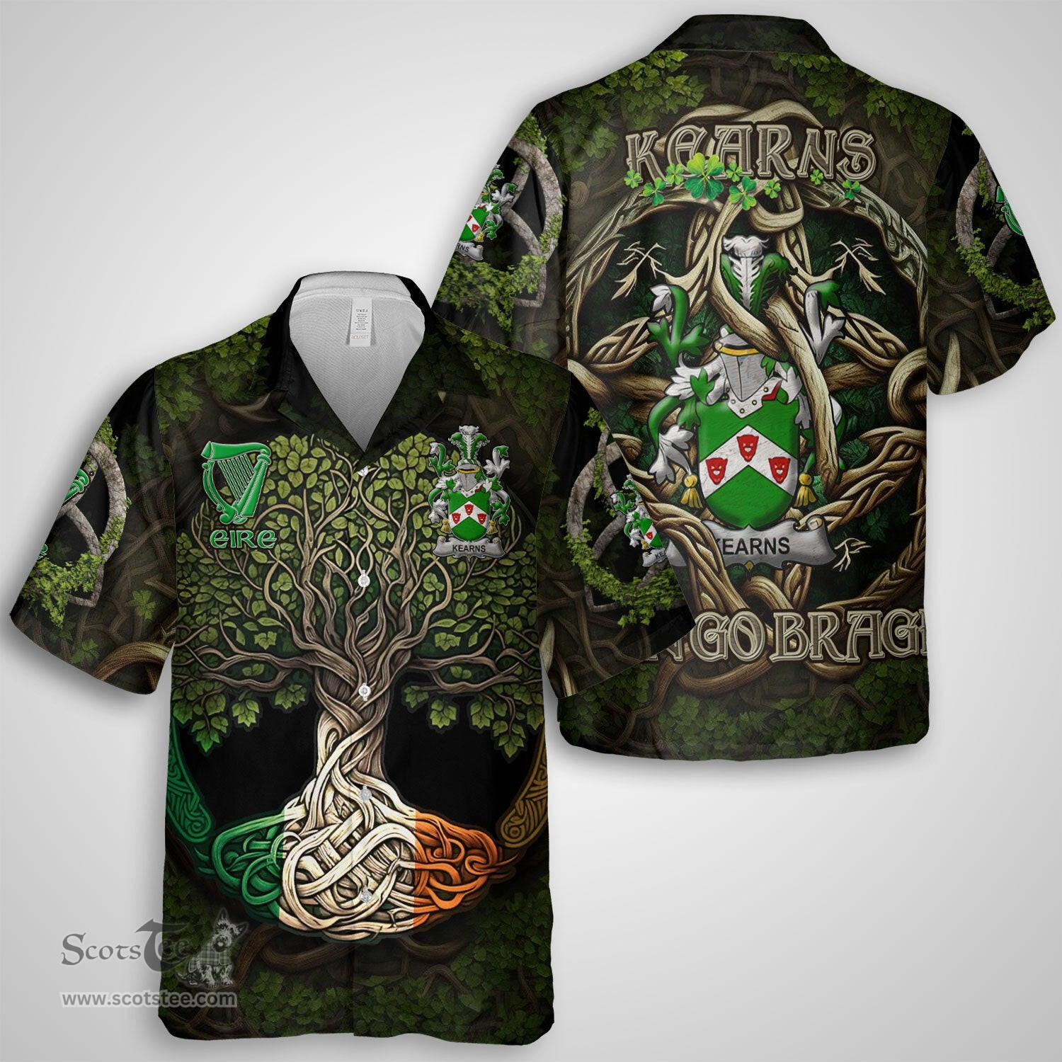 ScotsTee Shop Irish Kearns or O Kearon Coat of Arms Irish Shirt Family Crest Irish Is My Root Short Sleeve Shirt