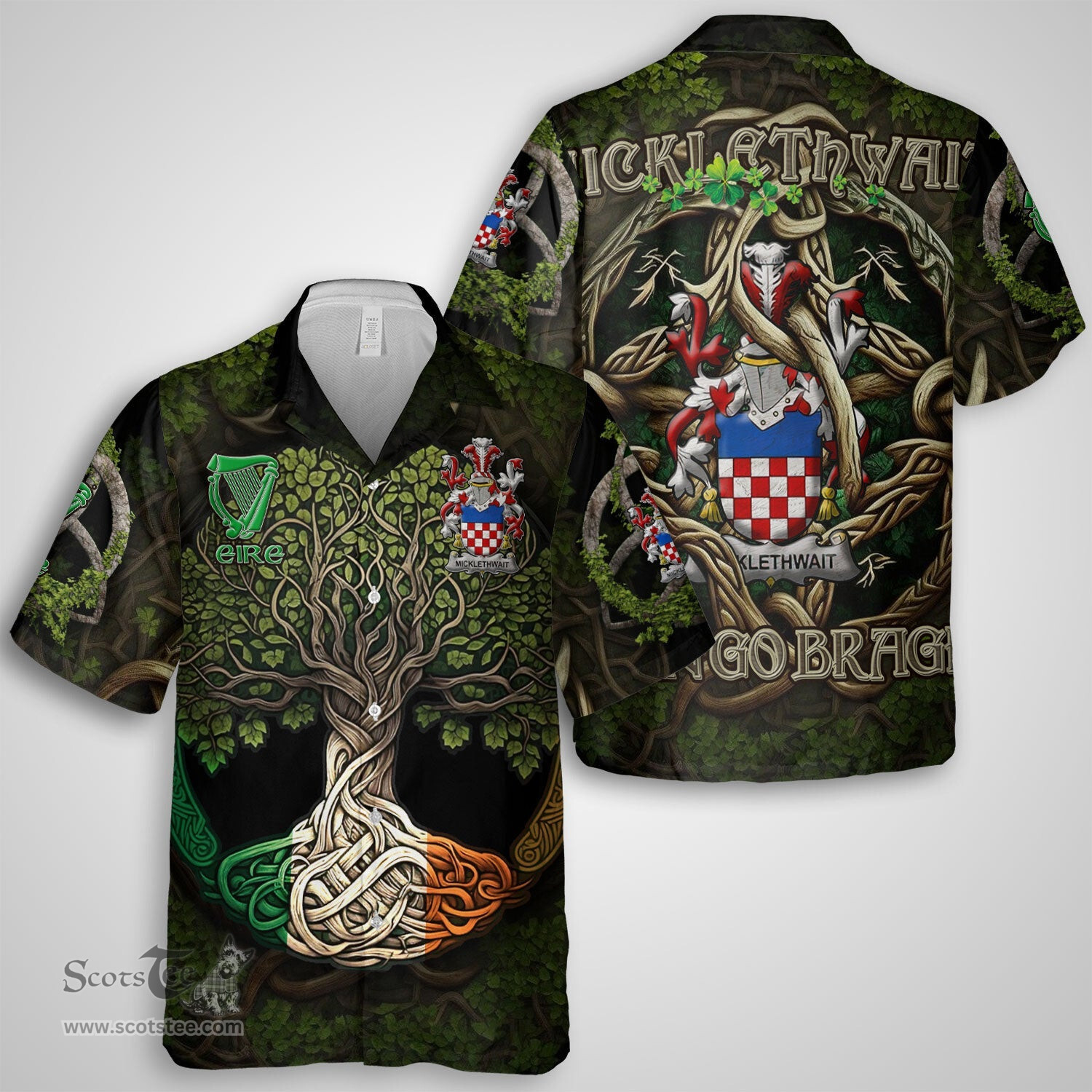 ScotsTee Shop Irish Micklethwait Coat of Arms Irish Shirt Family Crest Irish Is My Root Short Sleeve Shirt