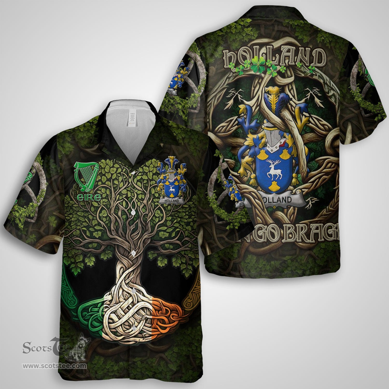ScotsTee Shop Irish Holland Coat of Arms Irish Shirt Family Crest Irish Is My Root Short Sleeve Shirt