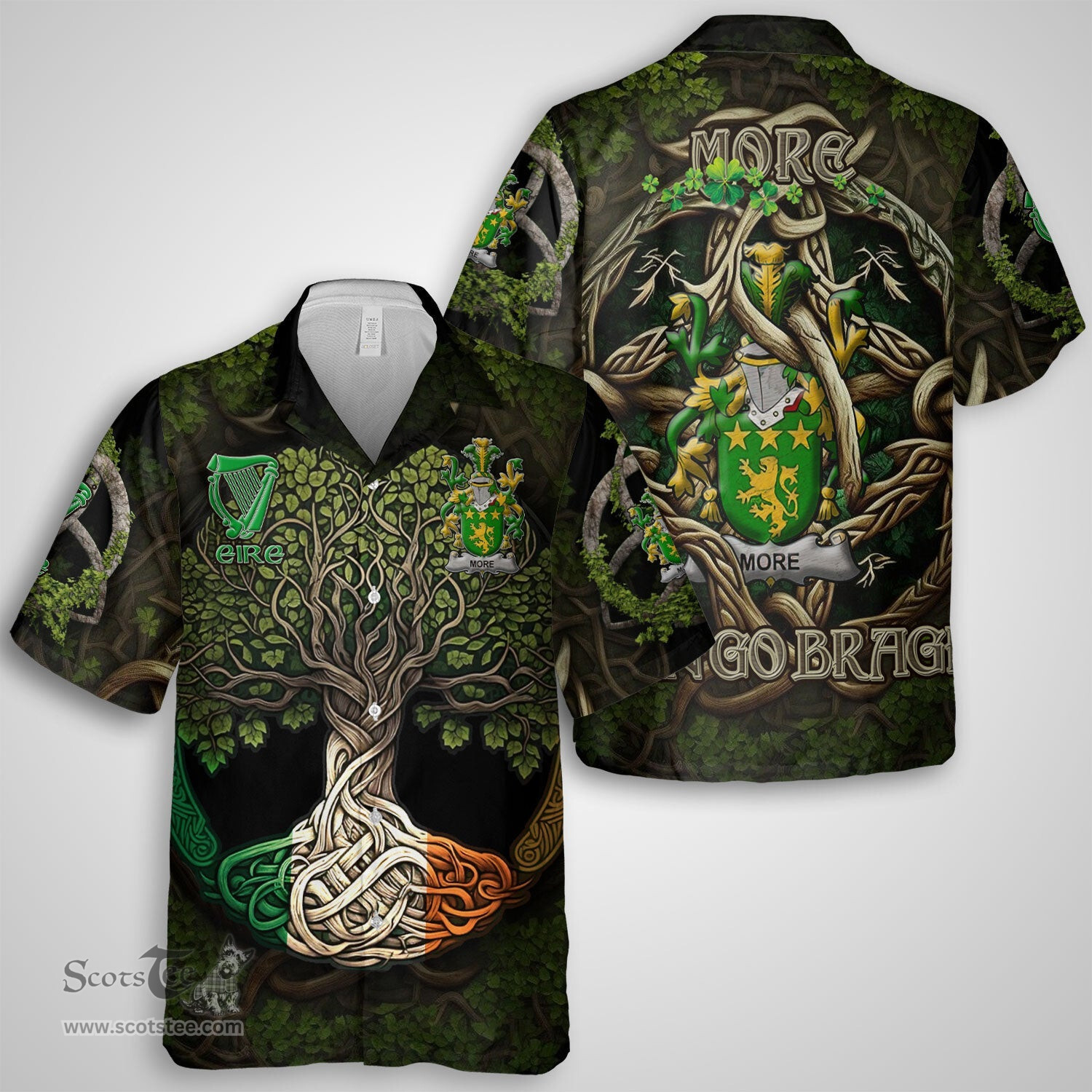 ScotsTee Shop Irish More or O More Coat of Arms Irish Shirt Family Crest Irish Is My Root Short Sleeve Shirt