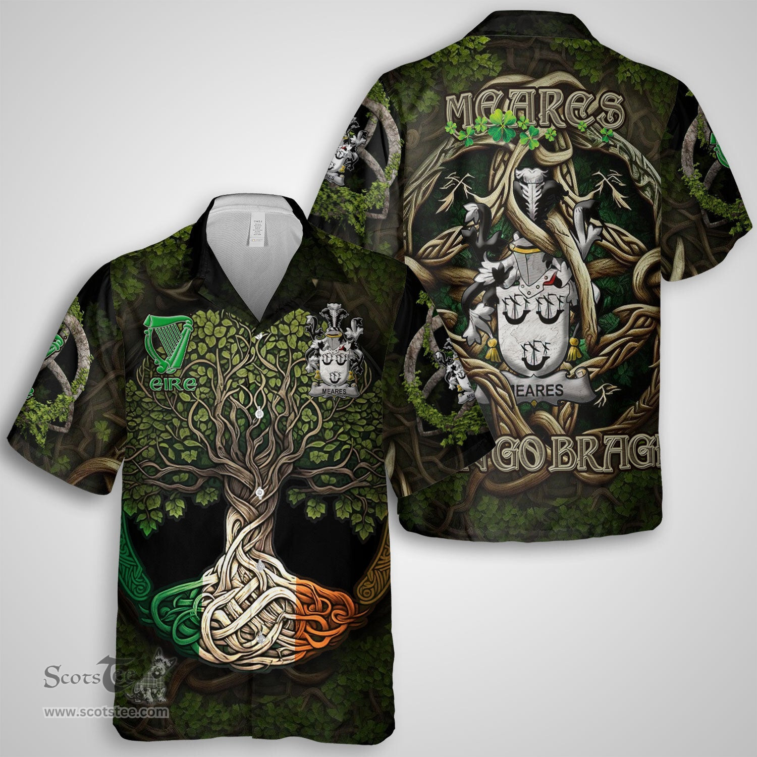 ScotsTee Shop Irish Meares Coat of Arms Irish Shirt Family Crest Irish Is My Root Short Sleeve Shirt