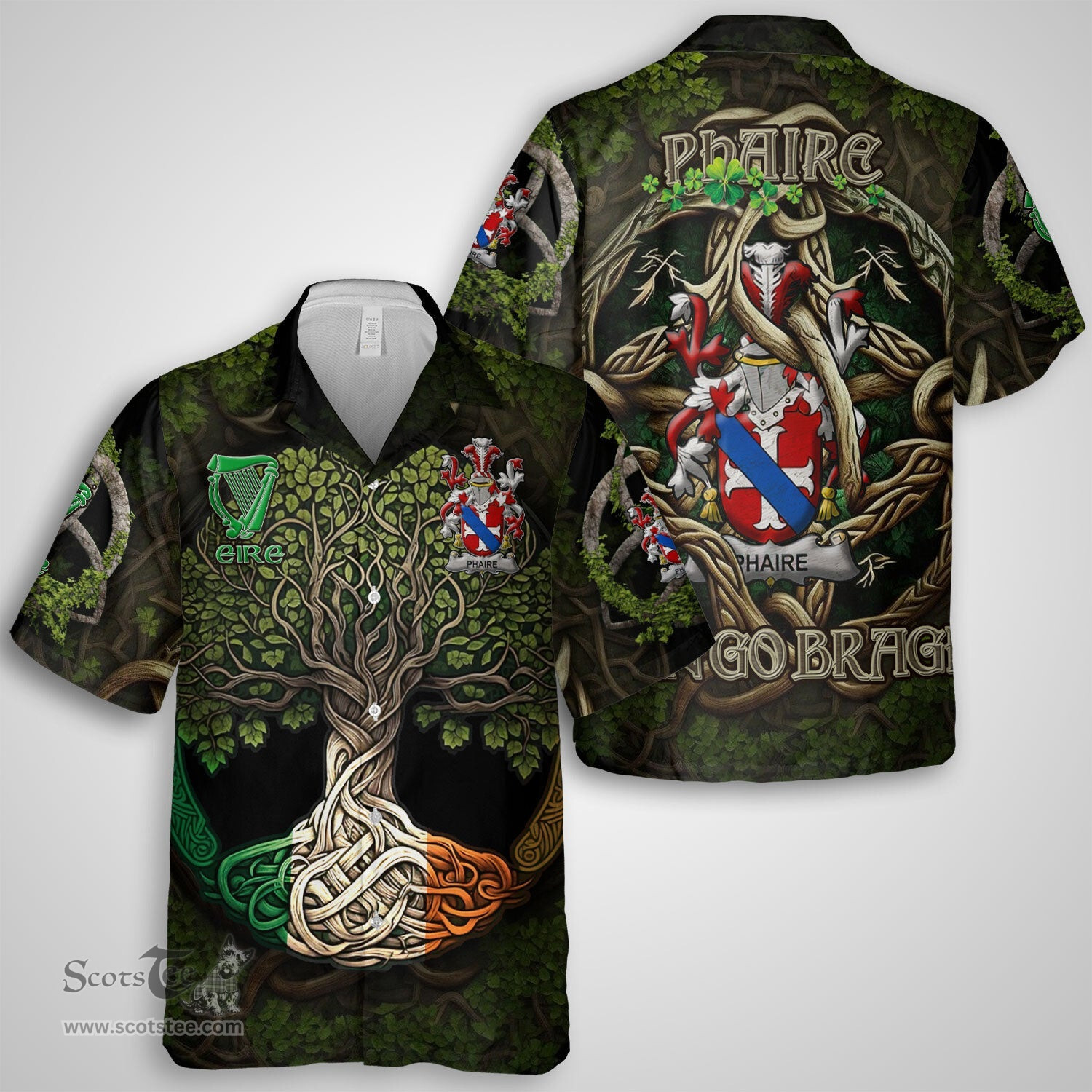 ScotsTee Shop Irish Phaire Coat of Arms Irish Shirt Family Crest Irish Is My Root Short Sleeve Shirt