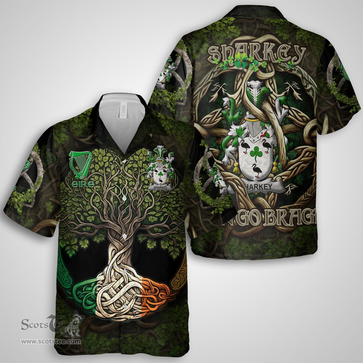 ScotsTee Shop Irish Sharkey or O Sharkey Coat of Arms Irish Shirt Family Crest Irish Is My Root Short Sleeve Shirt