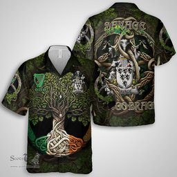ScotsTee Shop Irish Savage Coat of Arms Irish Shirt Family Crest Irish Is My Root Short Sleeve Shirt