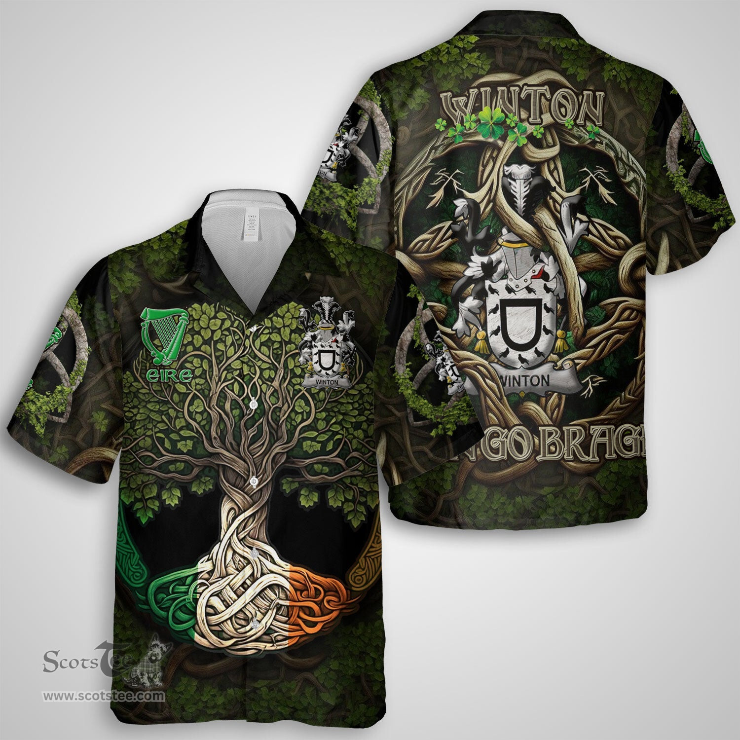 ScotsTee Shop Irish Winton Coat of Arms Irish Shirt Family Crest Irish Is My Root Short Sleeve Shirt