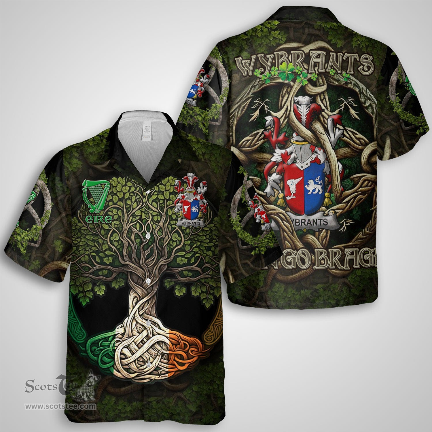 ScotsTee Shop Irish Wybrants Coat of Arms Irish Shirt Family Crest Irish Is My Root Short Sleeve Shirt