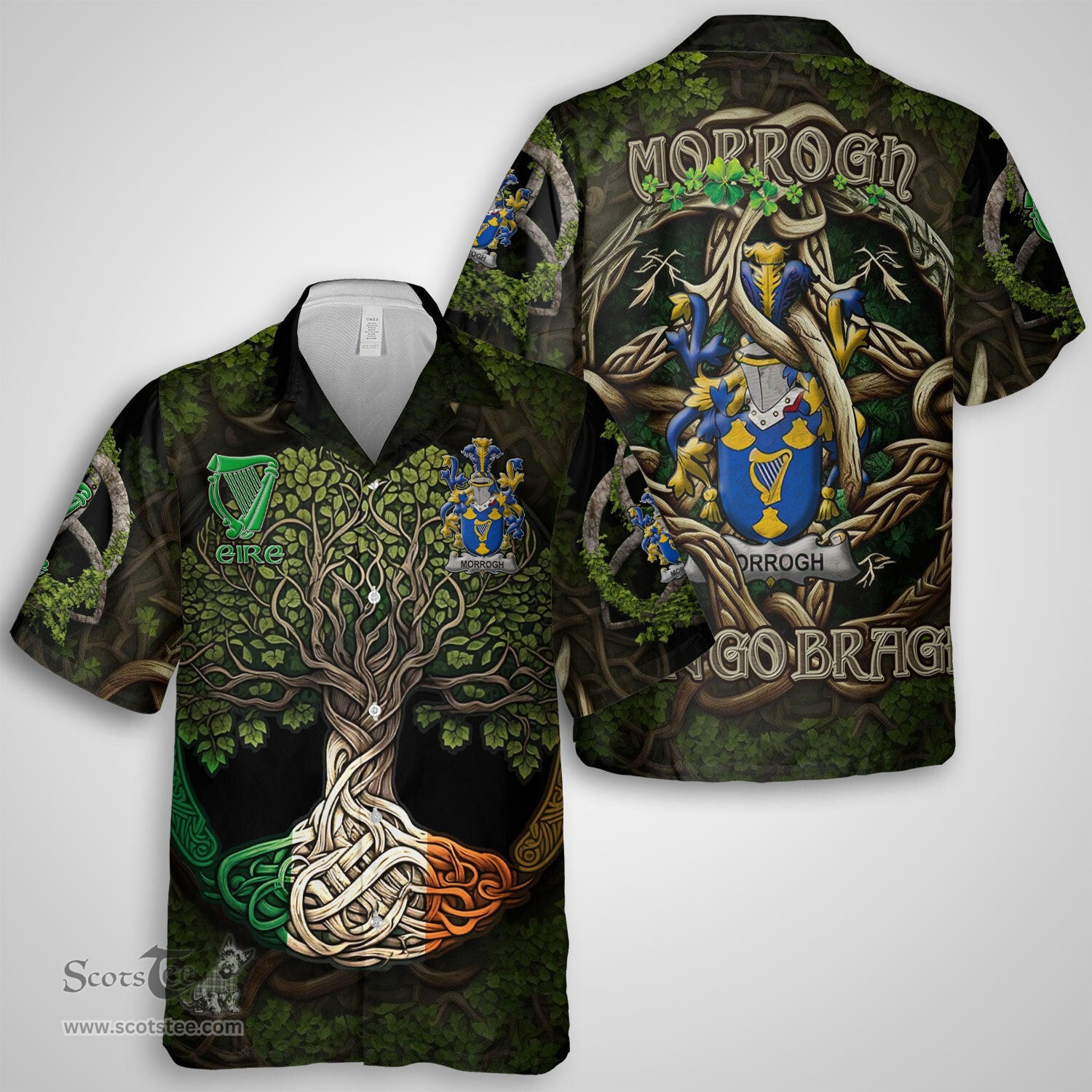 ScotsTee Shop Irish Morrogh or Morrow Coat of Arms Irish Shirt Family Crest Irish Is My Root Short Sleeve Shirt
