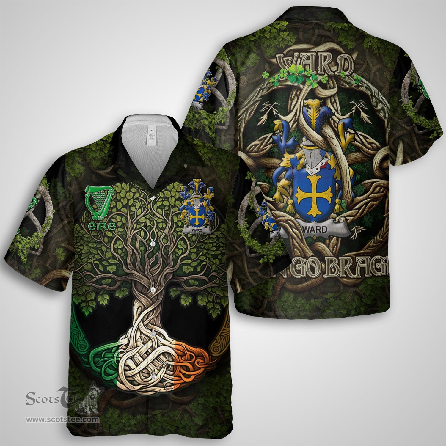 ScotsTee Shop Irish Ward Coat of Arms Irish Shirt Family Crest Irish Is My Root Short Sleeve Shirt