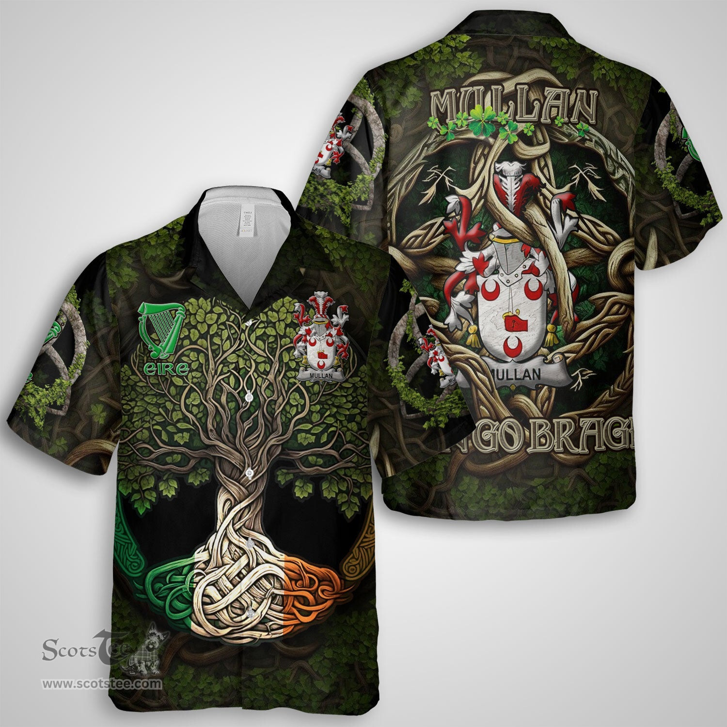 ScotsTee Shop Irish Mullan Coat of Arms Irish Shirt Family Crest Irish Is My Root Short Sleeve Shirt