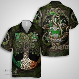 ScotsTee Shop Irish Hanlon or O Hanlon Coat of Arms Irish Shirt Family Crest Irish Is My Root Short Sleeve Shirt
