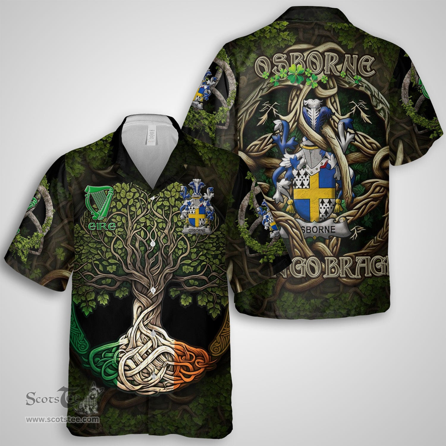 ScotsTee Shop Irish Osborne Coat of Arms Irish Shirt Family Crest Irish Is My Root Short Sleeve Shirt