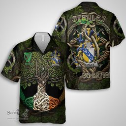 ScotsTee Shop Irish Stanley Coat of Arms Irish Shirt Family Crest Irish Is My Root Short Sleeve Shirt